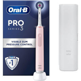 Oral-B Pro 3 Electric Toothbrush with Smart Pressure Sensor, 1 3D White Toothbrush Head & Travel Case
