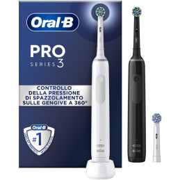 Oral B Pro 3 Pack of 2 3900N Electric Toothbrushes, 3 Brush Heads - Black, White