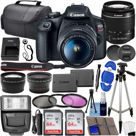 Canon EOS Rebel T7 DSLR Camera Bundle EF-S 18-55mm f/3.5-5.6 is II LensTelephoto Lens, 3pc Filter Kit + Accessory Kit