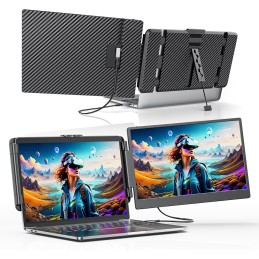 Dual Display Double Monitor, 14" FHD Dual Screen Laptop Display Expander, 1080P IPS Laptop Display Expander Dual Screen