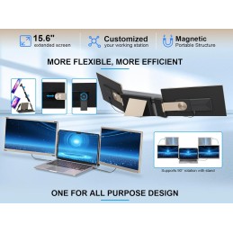 2 Screens, Triple Portable Monitor, 1080P FHD 15.6" Large Screen, DIY Super Strong Magnetic Stand