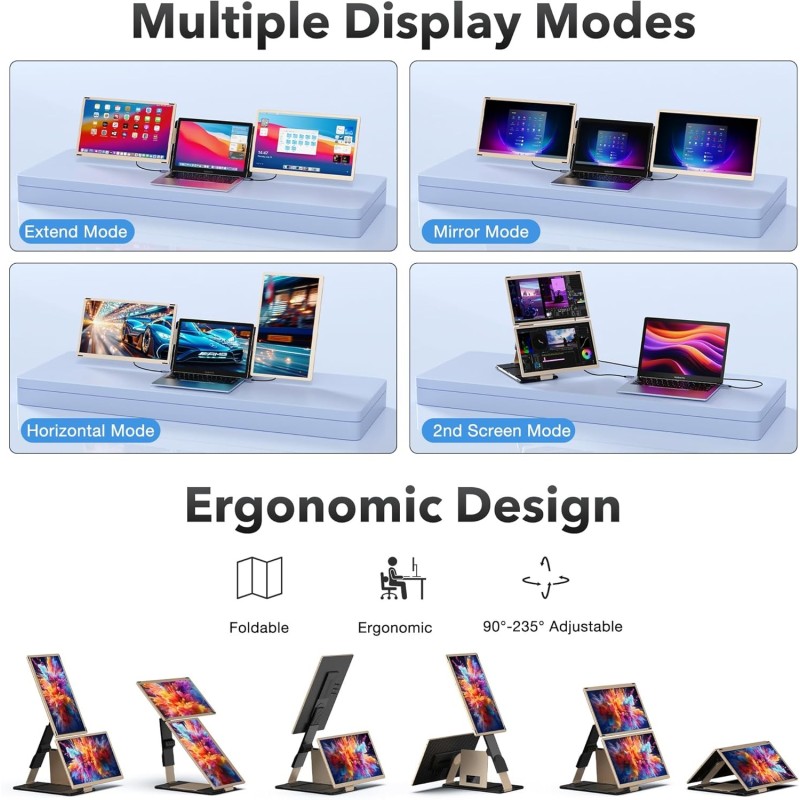 Portable Laptop Monitor - 15.6'' Portable Dual Laptop Monitor Fits All ...