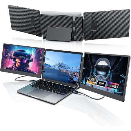 14 Inch Dual Display Portable Monitor 2 Screen Triple Monitor for 13-17.3 Inch Laptop Dual Monitor 180° Rotation Foldable