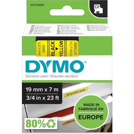 DYMO D1 Authentic Labels | Black Print on Yellow Background | 19mm 7m