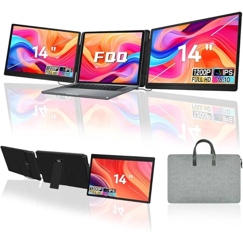Laptop Screen Extender 14", Triple Screen Portable Monitor for Laptops